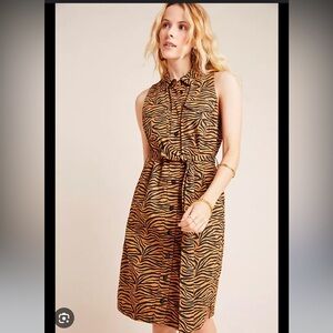 Anthropologie Maeve Tigresa Sleeveless Zebra Print ShirtDress